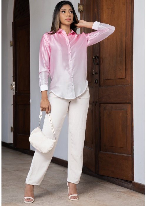 PINK SHADED LONG SLEEVE SATIN BLOUSE